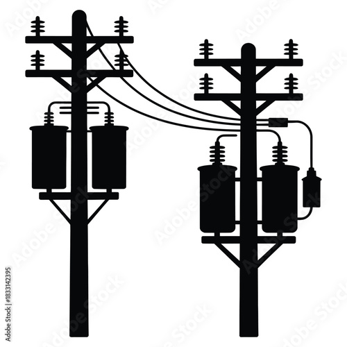 Power Line and Transformer Silhouette Vector Illustration Isolated on Transparent Background Electricity Transmission Grid Infrastructure Energy Distribution System