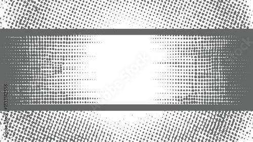 Grey halftone dots pattern with horizontal band and fading effect abstract background