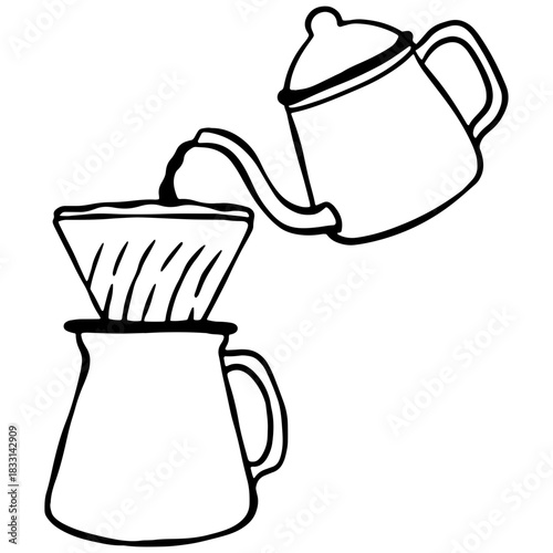 hand drawn pouring coffee filter