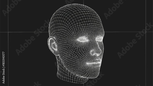 Digital head representation with wireframe structure, futuristic concept, technology and innovation.