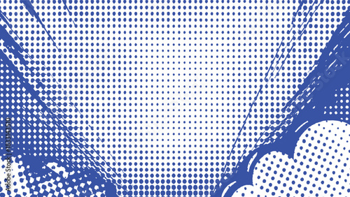 Blue halftone dots and abstract ink splatters on white background vector