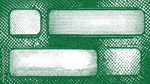 Green abstract halftone pattern with rounded rectangles and scattered dots background texture