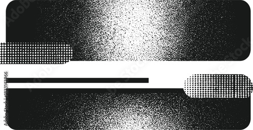 Black and white abstract gradient pattern with halftone dots and noise texture background