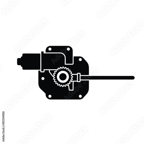 Black silhouette of a geared motor mechanism mechanical