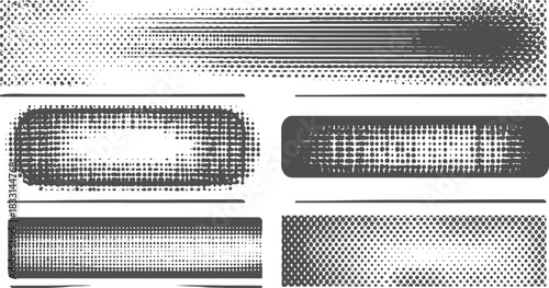 Gray halftone dot patterns and lines abstract graphic elements background black