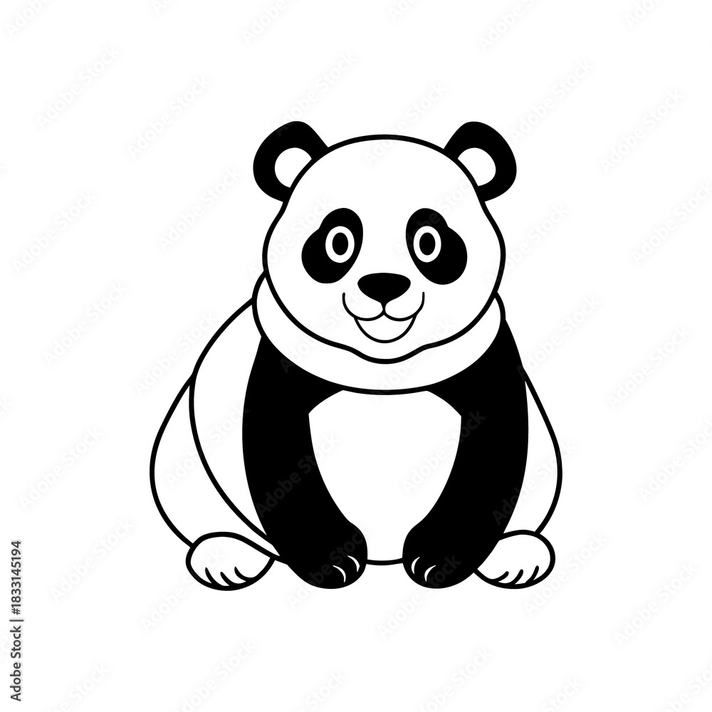 Fototapeta premium Panda a cute cartoon illustration of a panda bear sitting down with black and white markings and a friendly expression isolated on white background isolated on transparent background