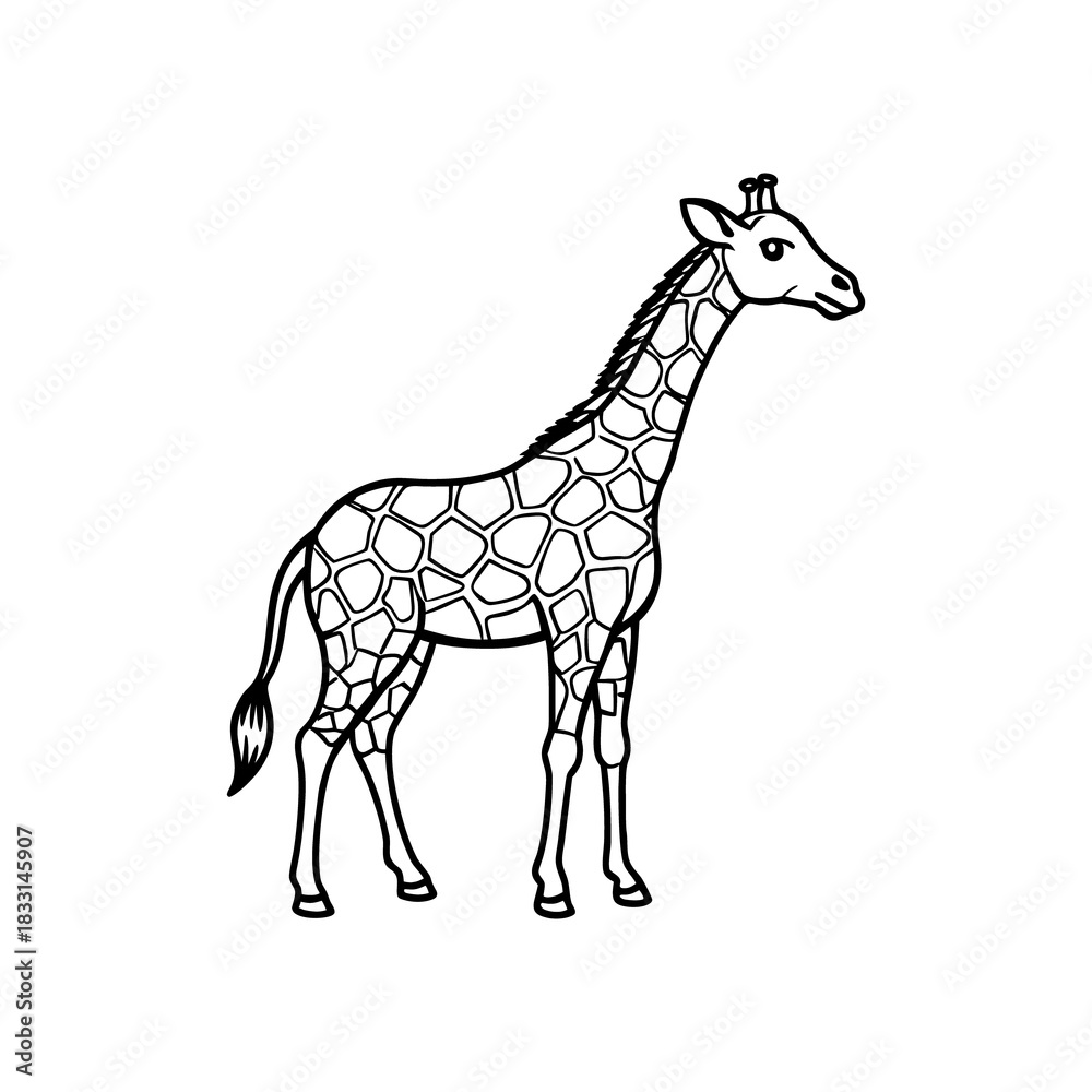 Fototapeta premium Vector illustration of a wild giraffe cartoon silhouette and animal outline isolated on a white background for nature wildlife art design