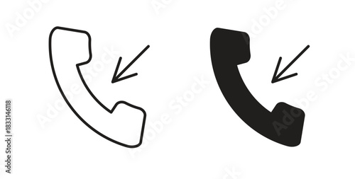 Incoming Call icon glyph and line set thin line symbol concept.