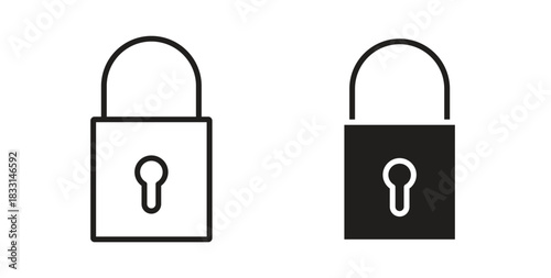 Lock icon glyph and line set thin line symbol concept.