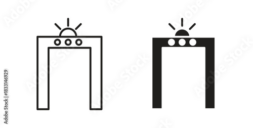 Metal detector icon glyph and line set thin line symbol concept.