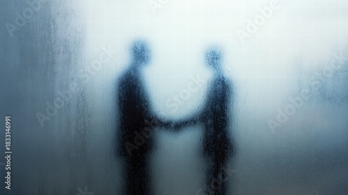 Handshake Behind Foggy Glass Two Silhouettes In A Moment Of Collaboration And Trust