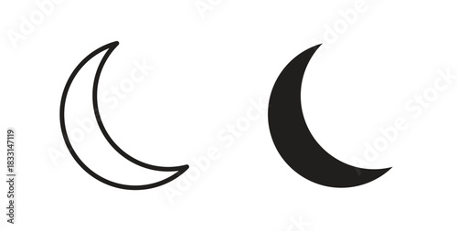 Moon icon glyph and line set thin line symbol concept.