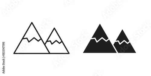Mountains icon glyph and line set thin line symbol concept.