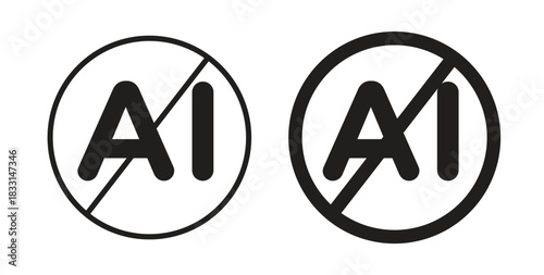 No ai sign icon glyph and line set thin line symbol concept.
