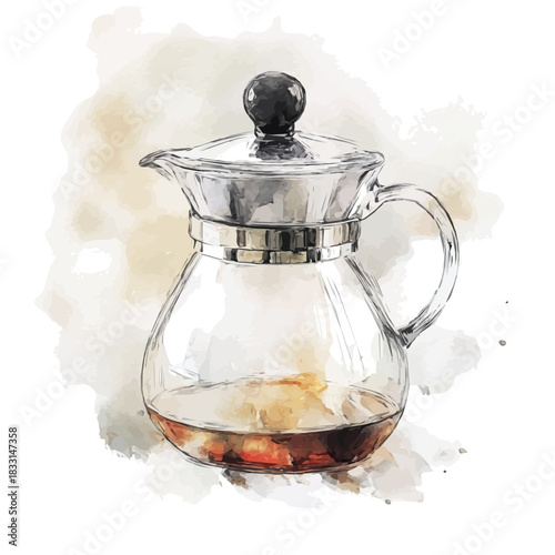 glass coffee pot painting design collection, hand-painted watercolor style, vector set available in EPS, Simple illustration, vectorized
