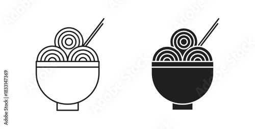 Noodles icon glyph and line set thin line symbol concept.
