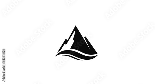 Minimalist Mountain Logo Design with Wave Accent for Outdoor Brands.