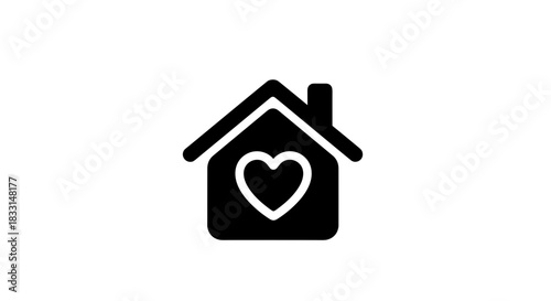 Home with Heart Icon Symbol of Love and Shelter.