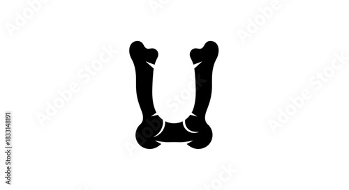 Bone Letter U Skeletal Typography for Halloween.