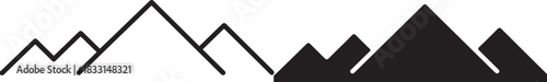 Two Mountain Range Silhouettes One Outline One Solid Black on White Background Keywords: mountain
