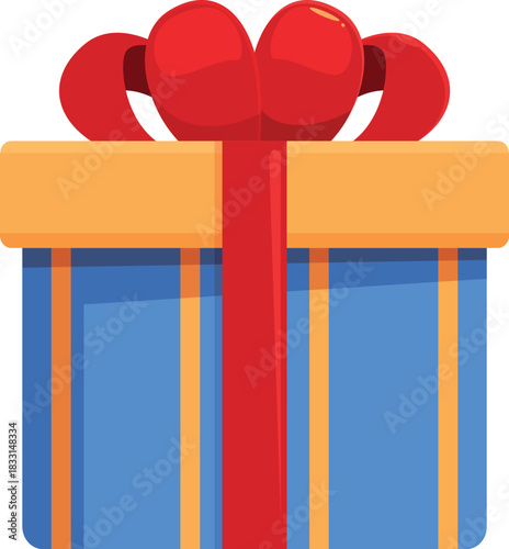 Festive blue gift box with a red ribbon and bow, perfect for birthdays, holidays, or any special occasion