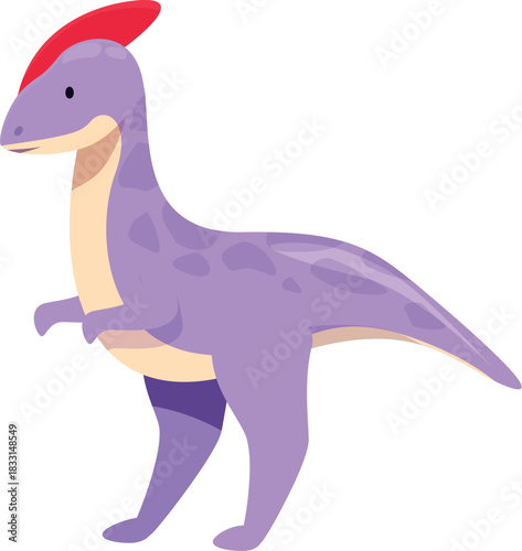Cartoon parasaurolophus dinosaur walking, isolated on white background