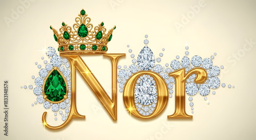 Golden number one symbol crowned with emeralds and diamonds symbolizing success and royalty