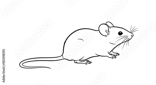 Detailed Line Art Illustration of a Common House Mouse.