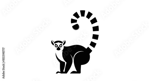 Ringtailed Lemur Silhouette A Striking Wildlife Illustration.