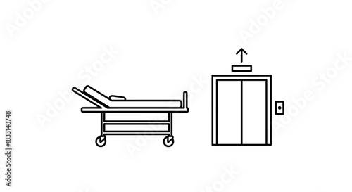 Hospital Stretcher and Elevator Icon Medical Transportation Concept.