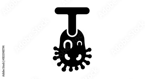 Cartoon Virus Cell Hanging Upside Down Illustration.