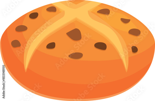 Warm, freshly baked hot cross bun symbolizes easter celebration and christian faith