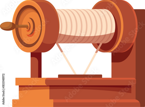 Retro string winder with a wooden frame and a crank handle, perfect for crafting or industrial applications