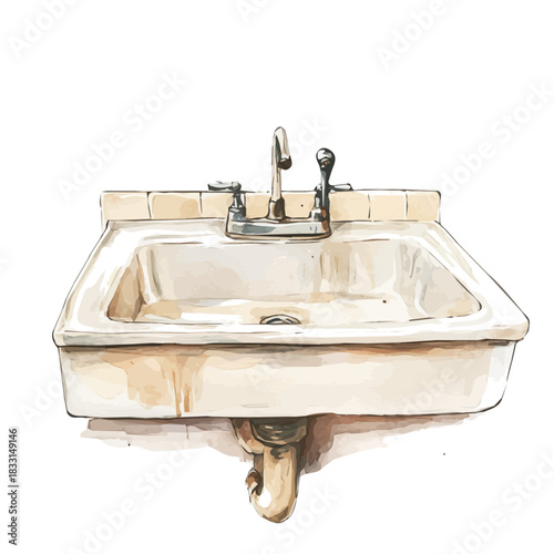 A painting of a kitchen sink design set. Hand-painted style, vectorized, vector set available in EPS An Elegant watercolor painting design collection