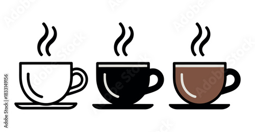 Three steaming cups of coffee represent different options or choices.