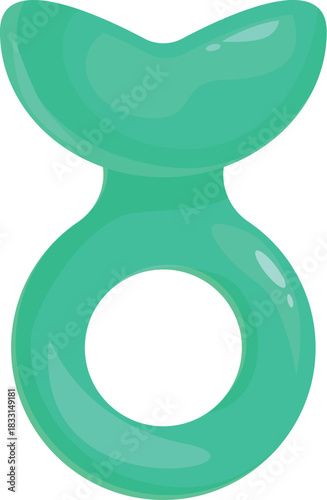 Green plastic teething toy isolated on white background, perfect for soothing sore gums in babies