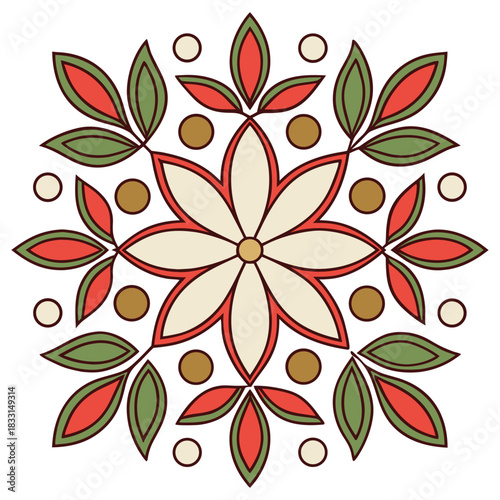 Square Floral Tile Pattern Vector Symmetrical Decorative Ornament Element