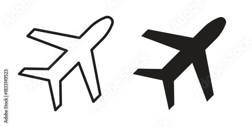 Plane icon glyph and line set thin line symbol concept.