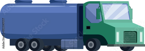 Green tank truck transporting fuel or water, side view