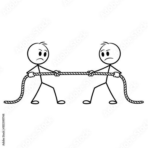 Two stick figures are engaged in a tense tug-of-war over a rope.