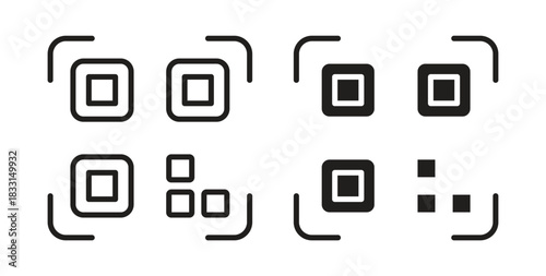 Qrcode icon glyph and line set thin line symbol concept.