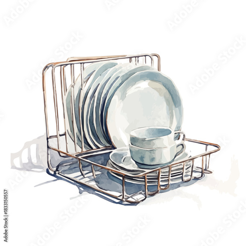 Hand-painted style, vectorized, vector set available in EPS An Elegant watercolor painting design collection, A painting of a metal dish rack design set.