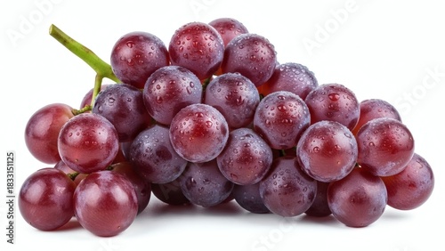 Fresh red grapes with water droplets isolated on a white background