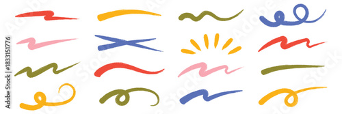 Abstract black marker and brush strokes set, hand drawn underline and scribble texture elements, grunge graffiti art lines and curves for modern graphic design on transparent background