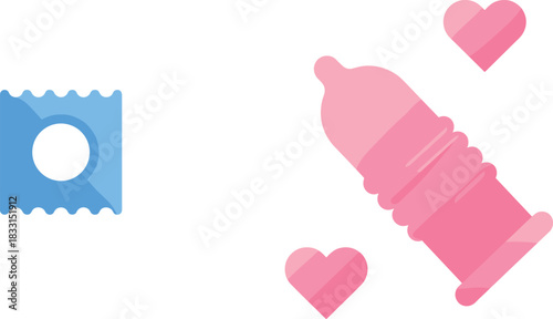 Safe sex icon, condom illustration, protection symbol, romantic concept, love safety, sexual health, colorful design, awareness graphic, intimate care, prevention tool