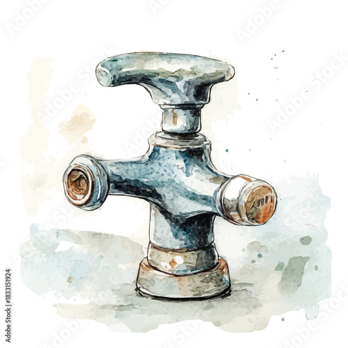 Hand-painted style, vectorized, vector metal kitchen faucet handle set available in EPS An Elegant watercolor painting design collection, A painting of design set. EPS format