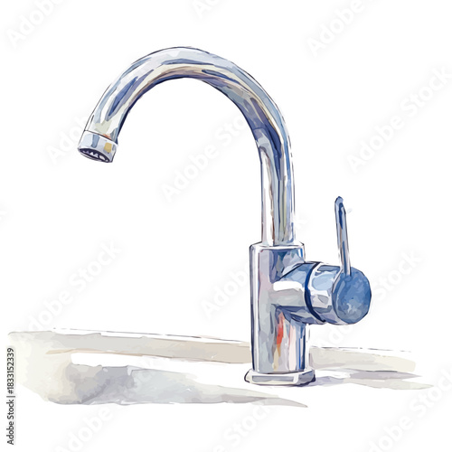 Hand-painted style, vectorized, vector metal kitchen sink faucet set available in EPS An Elegant watercolor painting design collection, A painting of design set. EPS format