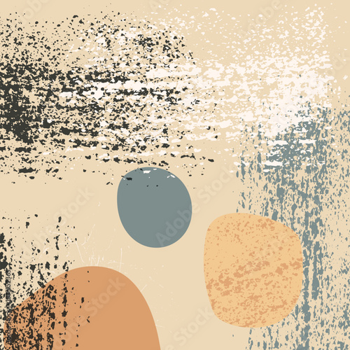 Abstract background with texture in natural tones. EVOLVED MINIMALISM. Template for poster, story, blog, presentation, guide. Rounded shapes. Apricot palette. Vector graphics.