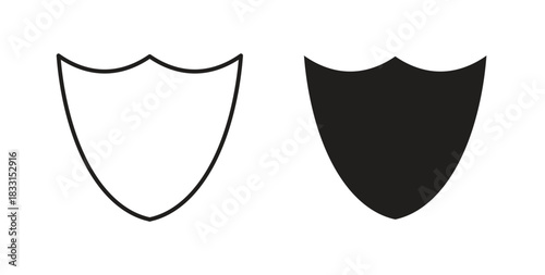 Shield icon glyph and line set thin line symbol concept.