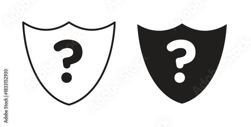 Shield interrogation icon glyph and line set thin line symbol concept.